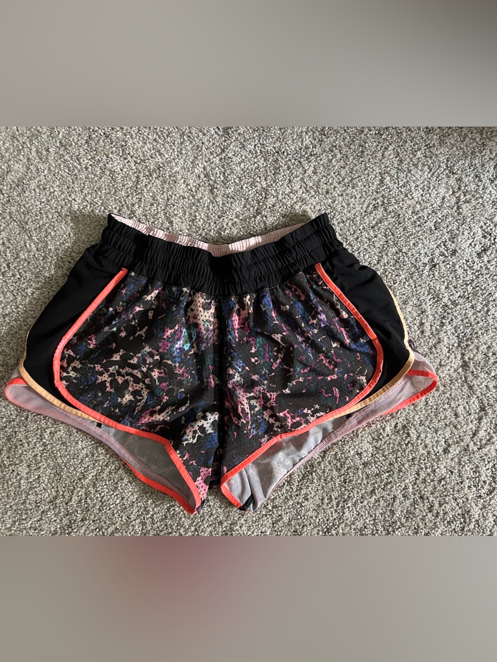 lululemon athletica Black Multicolor Athletic Shorts with Coral Trim